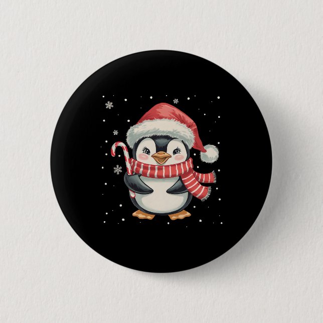 Penguin jul Candy cane Santa Hat Funny Julafton Knapp (Framsida)