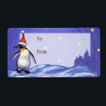 Penguin jul fraktsedel<br><div class="desc">Djurens Parad Festive Penguin-julgåvor, TShirts och tillbehör har vår roligt av en söt penguin som är utsliten i en röd julhatt som står i ett snöslandskap mot en texturerad mörk blått stjärnnatt himlar som är målad av våra begåvade barn, Traci Van Wagoner. På baksidan av många av de här roligt...</div>