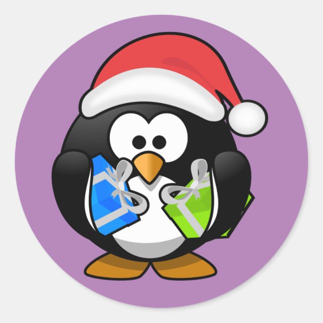 Penguin jul runt klistermärke (Framsida)