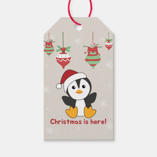 Penguin jul Snö Winter Animals Penguins Gif Presentetikett (Framsidan)