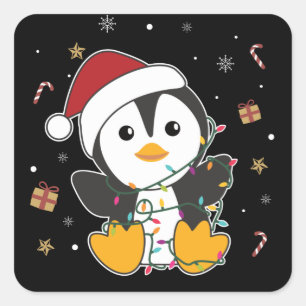 Penguin jul Snö Winter Animals Penguins Squ Fyrkantigt Klistermärke