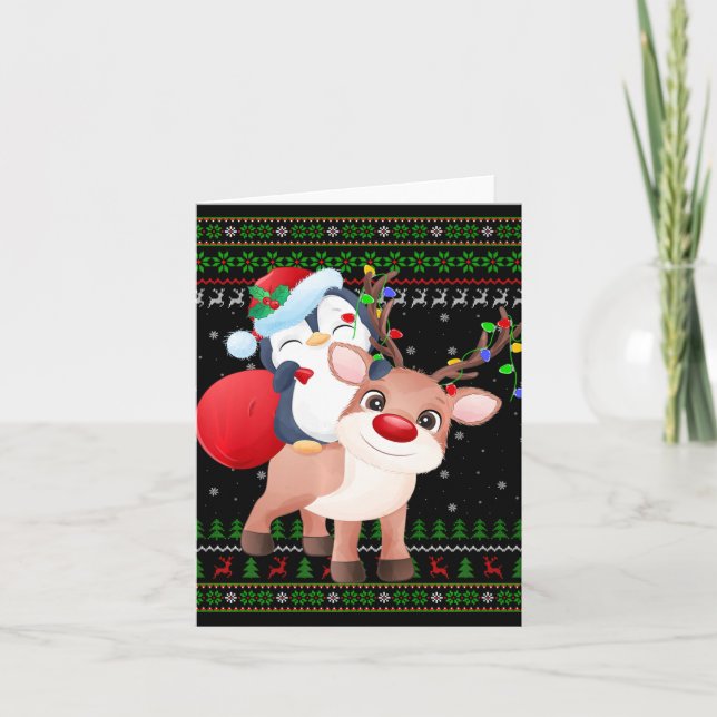 Penguin Julafton Sweater Stil Ugly Santa Penguin C Kort (Framsida)