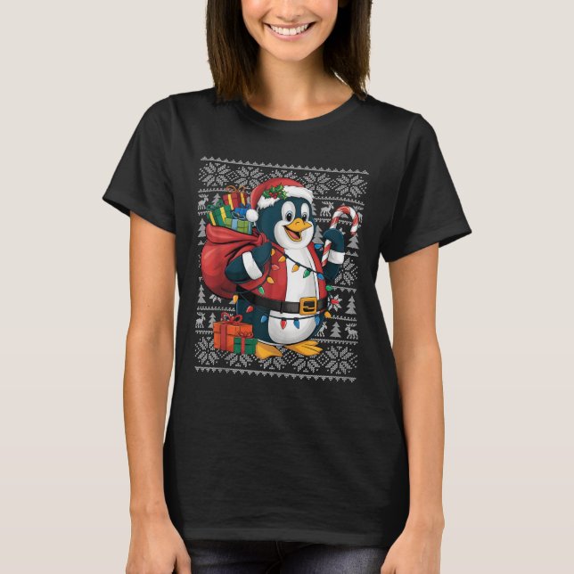 Penguin Julafton Sweater Stil Ugly Santa Penguin C T Shirt (Framsida)