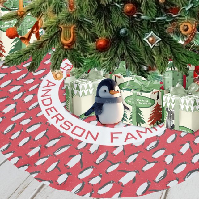 Penguin-julfamiljen Namn och Snöflingor Julgransmatta Borstad Polyester (Skapare uppladdad)