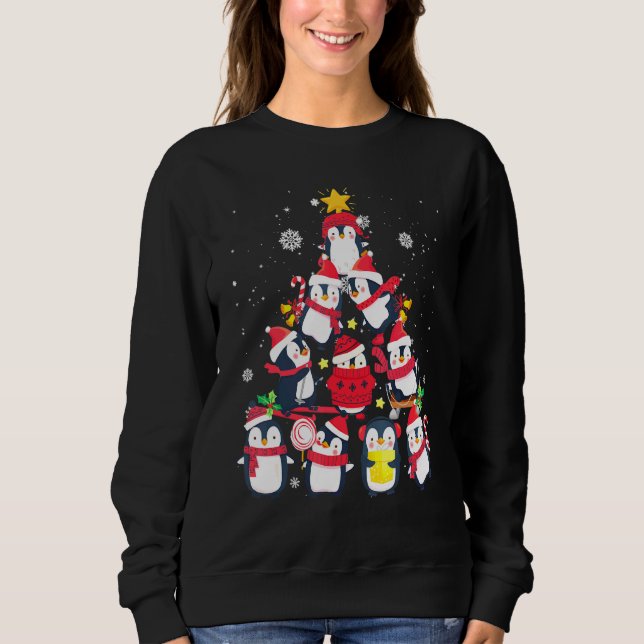 Penguin Julgran Snö Penguins Santa Julafton T Shirt (Framsida)