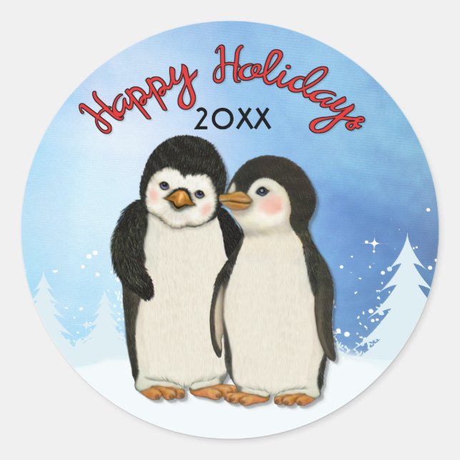 Penguin-julklapp Runt Klistermärke (Framsida)
