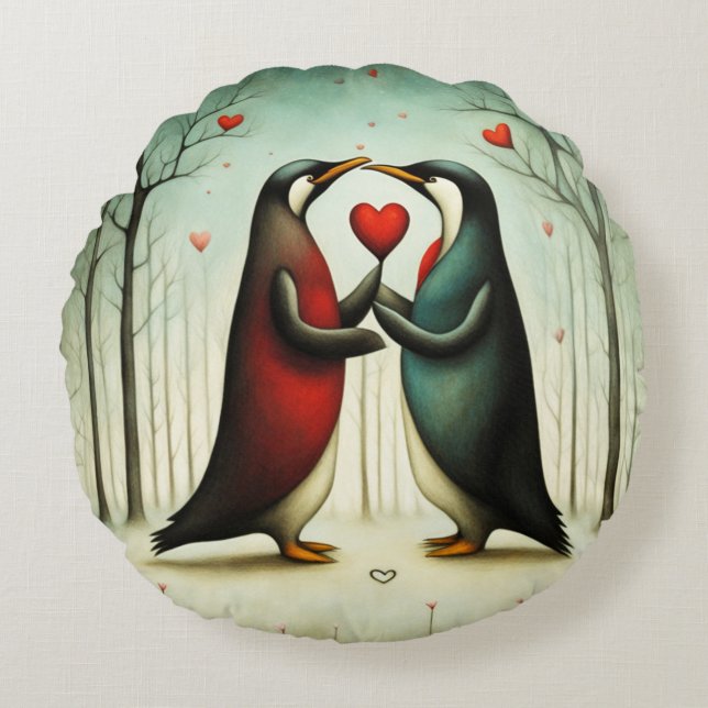 Penguin Kärlek 2 Rund Kudde (Framsidan)