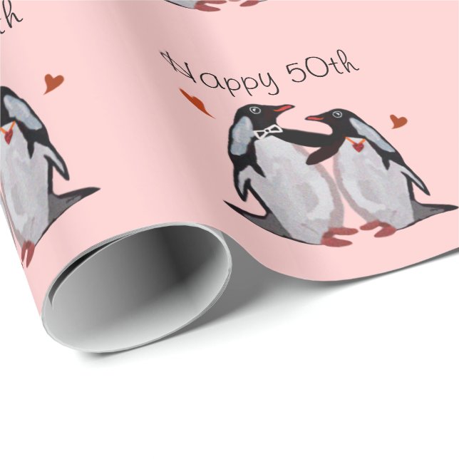 Penguin Kärlek 50-årsdagen Presentpapper (Rullad Hörn)