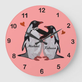 Penguin Kärlek Anpassningsbar Couple's Namn Clock Stor Klocka