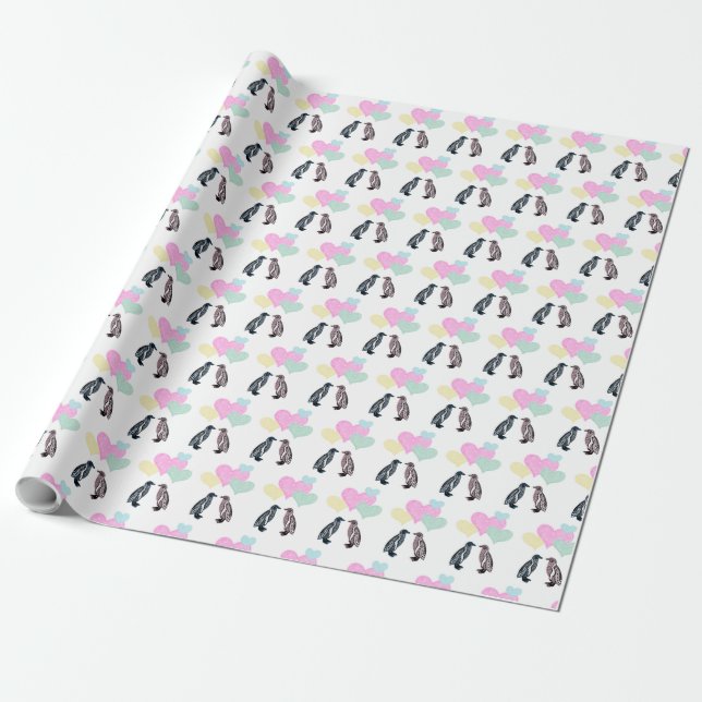 Penguin Kärlek Chakra Heart Romantic Mandala Presentpapper (Utrullad)