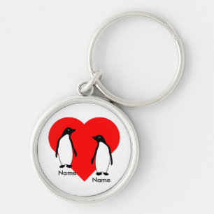 Penguin Kärlek, en Premium Keychain Rund Silverfärgad Nyckelring