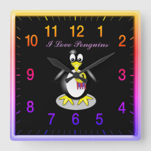 Penguin Kärlek Guld Clock Fyrkantig Klocka