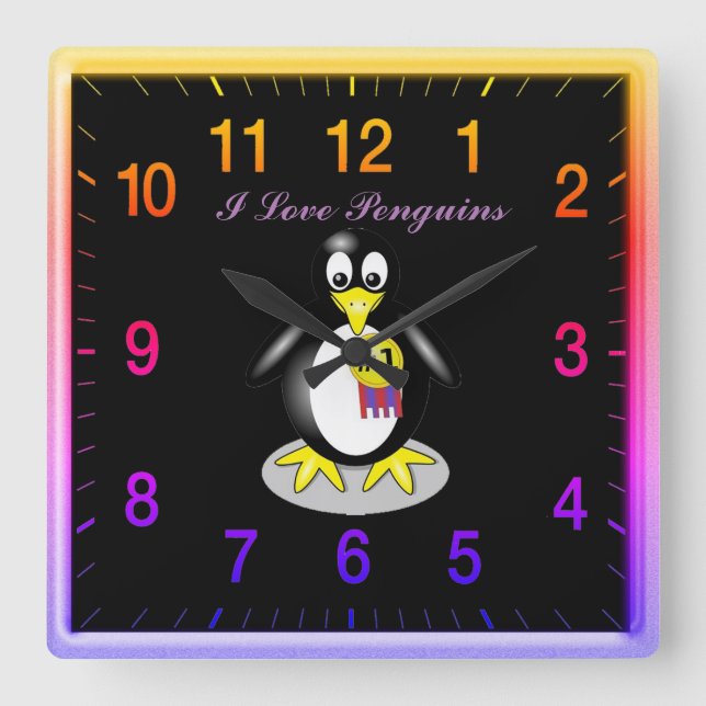 Penguin Kärlek Guld Clock Fyrkantig Klocka (Framsida)