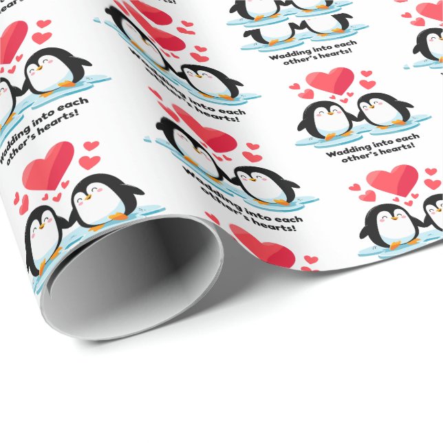 Penguin Kärlek Pack vältar varandras hjärtan! Presentpapper (Rullad Hörn)