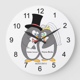 Penguin Kärlek Personlig Bröllop Clock Stor Klocka