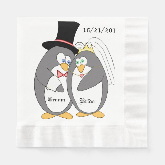 Penguin Kärlek Personlig Bröllop Napkins Pappersservett (Framsidan)
