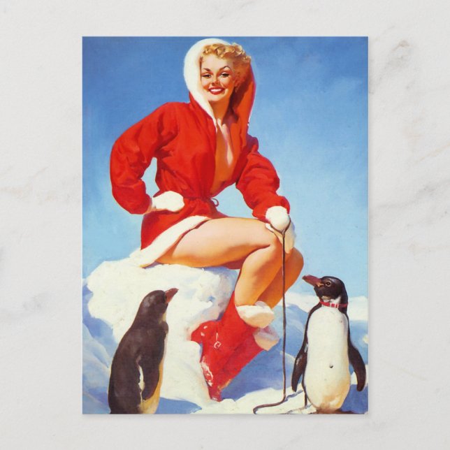 Penguin Kärlek Pin Up Girl Vykort (Framsida)