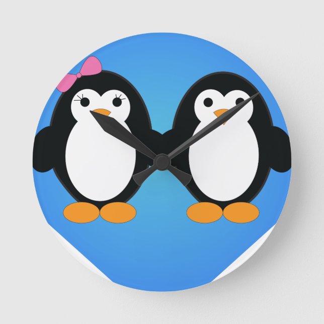 Penguin Kärlek Rund Klocka (Framsida)