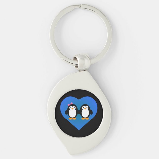 Penguin Kärlek Swirl Silverfärgad Nyckelring (Framsidan)