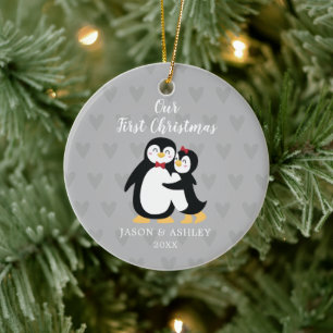 Penguin Kärlek vår första jul Julgransprydnad Keramik