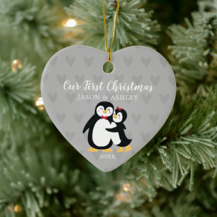 Penguin Kärlek vår första jul Julgransprydnad Keramik