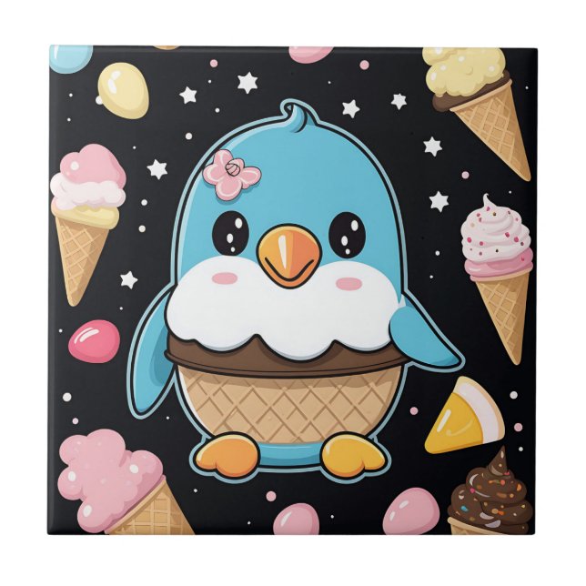 Penguin Kawaii Ice Cream Kakelplatta (Framsidan)