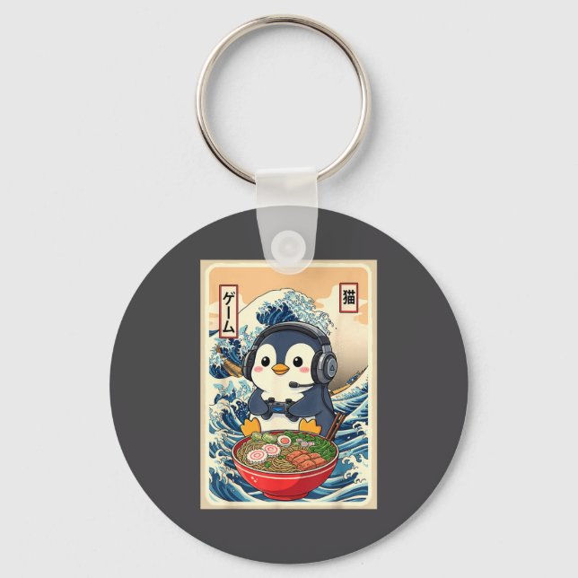 Penguin Kawaii Japanese Ramen Noodle Retro Gaming  Nyckelring (Framsida)