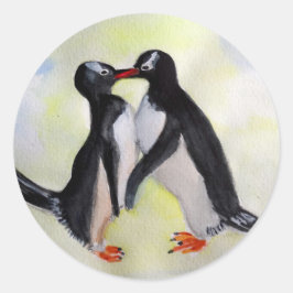 Penguin Kiss, Watercolor art-dekal Runt Klistermärke