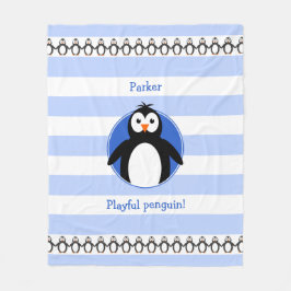 Penguin lägg till namn blå vit rand fleecefilt