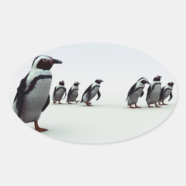 Penguin Line-up Ovalt Klistermärke (Framsida)