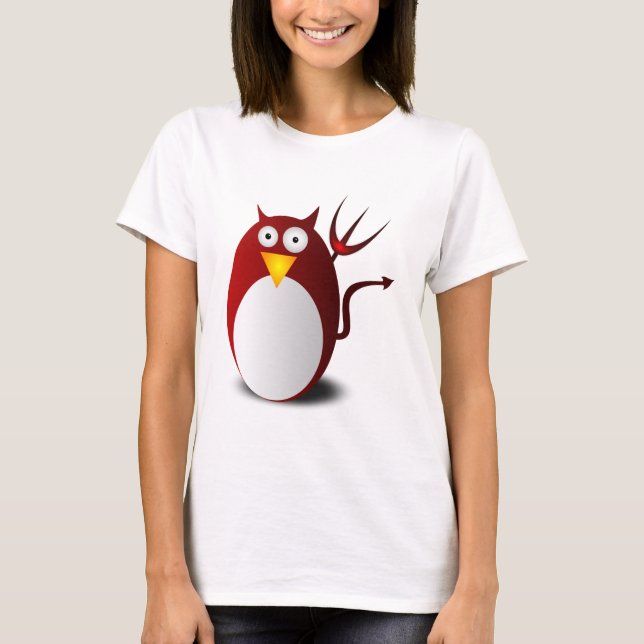 Penguin Linux Tux Ubuntu Devil Trident Lucifer T Shirt (Framsida)