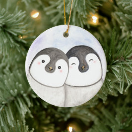 Penguin lite första jul tillsammans Anpassningsbar Julgransprydnad Keramik