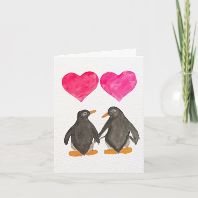 Penguin Love Valentine's Day Card Tack Kort (Framsida)