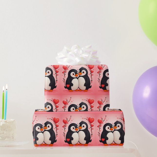 Penguin Love Wrapping Paper Presentpapper (Festgåvor)