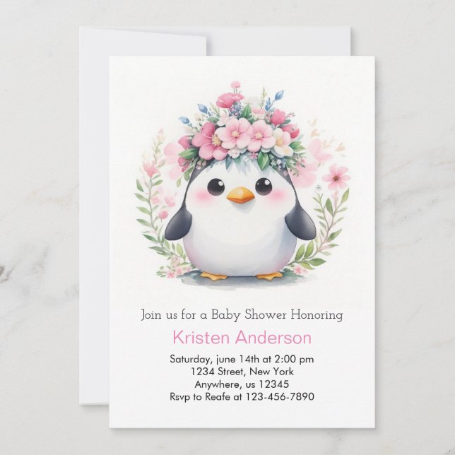 Penguin Lullaby Dreams: Baby Shower Inbjudningar (Framsida)