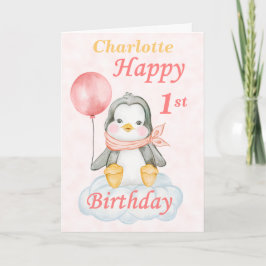 Penguin Lycklig 1:a födelsedagen Kort