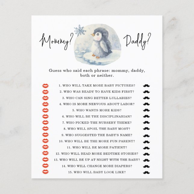 Penguin - mamma- eller pappbabyduschspel (Framsida)