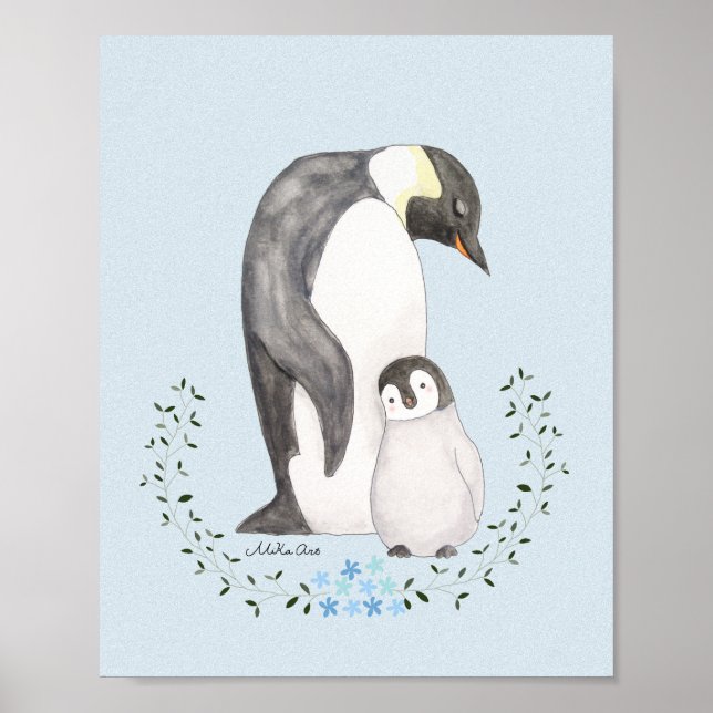 Penguin mamma/pappa med baby Cute Penguin Nursery  Poster (Framsidan)
