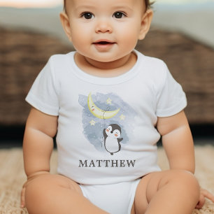 Penguin Måne Watercolor Baby Bodykostin T Shirt