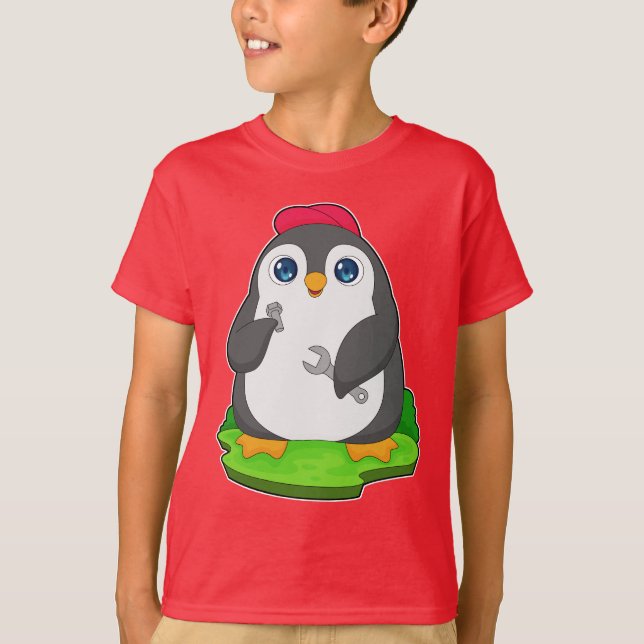 Penguin Mechanic Wrench T Shirt (Framsida)