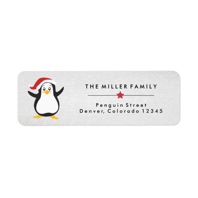 Penguin med Adressetiketter för juluppvärmning Returadress Etikett (Framsidan)