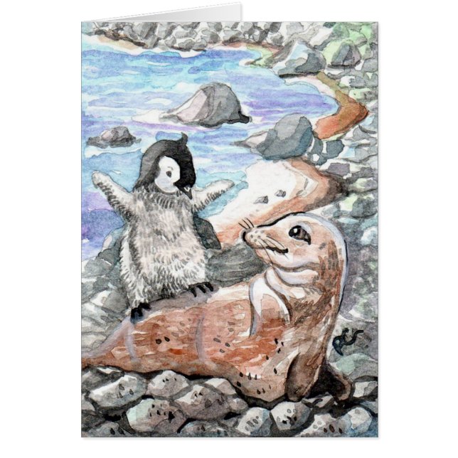 Penguin med Baby-förseglingen Hälsningskort (Framsidan)