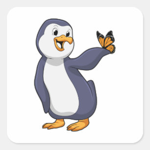 Penguin med Butterfly Fyrkantigt Klistermärke