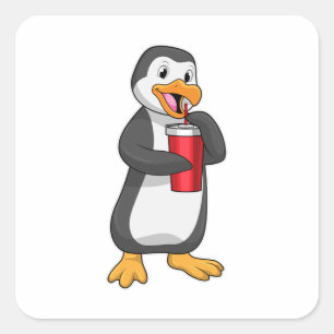 Penguin med Drinking kopp med Straw Fyrkantigt Klistermärke