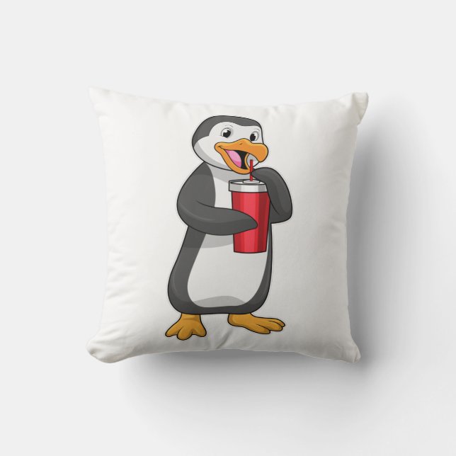 Penguin med Drinking kopp med Straw Kudde (Framsida)