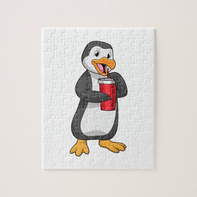 Penguin med Drinking kopp med Straw Pussel (Vertikal)