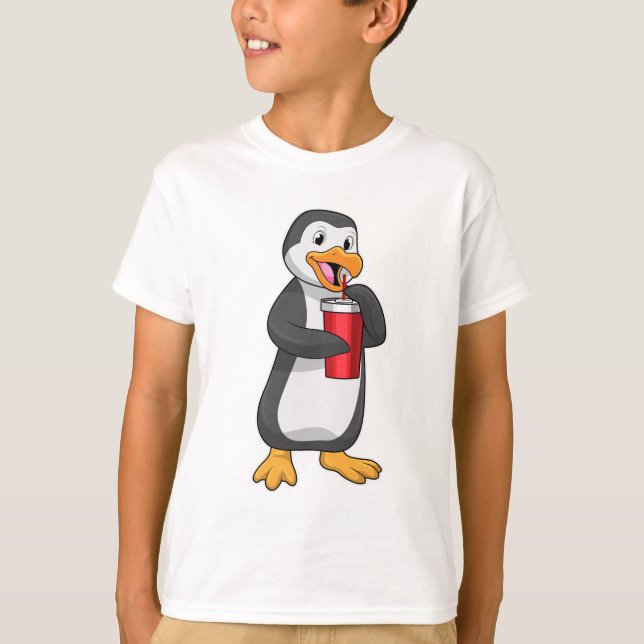 Penguin med Drinking kopp med Straw T Shirt (Framsida)