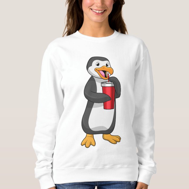 Penguin med Drinking kopp med Straw T Shirt (Framsida)