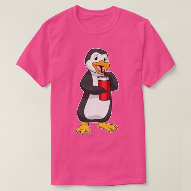 Penguin med Drinking kopp med Straw T Shirt (Design framsida)