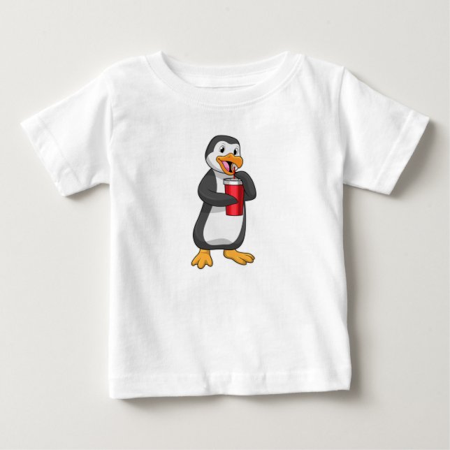 Penguin med Drinking kopp med Straw T Shirt (Framsida)